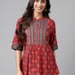 Janasya Women's Maroon Cotton Ethnic Motifs Casual A-Line Top | Swadesiicart