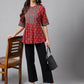 Janasya Women's Maroon Cotton Ethnic Motifs Casual A-Line Top | Swadesiicart