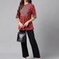 Janasya Women's Maroon Cotton Ethnic Motifs Casual A-Line Top | Swadesiicart