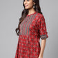 Janasya Women's Maroon Cotton Ethnic Motifs Casual A-Line Top | Swadesiicart