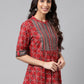Janasya Women's Maroon Cotton Ethnic Motifs Casual A-Line Top | Swadesiicart