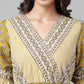 Janasya Women's Olive Green Cotton Floral Printed Gathered Casual Dress | Swadesiicart