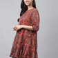 Janasya Women's Rust Chiffon Lurex Floral Printed Tiered Casual Dress | Swadesiicart