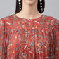 Janasya Women's Rust Chiffon Lurex Floral Printed Tiered Casual Dress | Swadesiicart