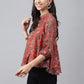 Janasya Women's Rust Chiffon Lurex Digital Printed Casual Flared Top | Swadesiicart