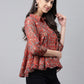 Janasya Women's Rust Chiffon Lurex Digital Printed Casual Flared Top | Swadesiicart