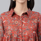 Janasya Women's Rust Chiffon Lurex Digital Printed Casual Flared Top | Swadesiicart