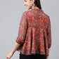 Janasya Women's Rust Chiffon Lurex Digital Printed Casual Flared Top | Swadesiicart