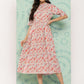 Janasya Women's Peach Cotton Floral Printed Gathered Casual Dress | Swadesiicart
