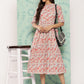 Janasya Women's Peach Cotton Floral Printed Gathered Casual Dress | Swadesiicart