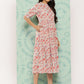 Janasya Women's Peach Cotton Floral Printed Gathered Casual Dress | Swadesiicart