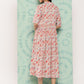 Janasya Women's Peach Cotton Floral Printed Gathered Casual Dress | Swadesiicart