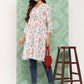 Janasya Women's White Cotton Botanical Print Casual Gathered Tunic | Swadesiicart