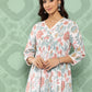 Janasya Women's White Cotton Botanical Print Casual Gathered Tunic | Swadesiicart