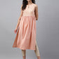 Janasya Women's Peach Crepe Foil Printed Festive Gathered Kurta | Swadesiicart