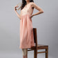 Janasya Women's Peach Crepe Foil Printed Festive Gathered Kurta | Swadesiicart