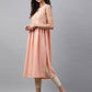 Janasya Women's Peach Crepe Foil Printed Festive Gathered Kurta | Swadesiicart