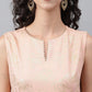 Janasya Women's Peach Crepe Foil Printed Festive Gathered Kurta | Swadesiicart
