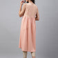 Janasya Women's Peach Crepe Foil Printed Festive Gathered Kurta | Swadesiicart