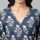Janasya Women's Navy Blue Cotton Floral Printed Wrap Casual Dress | Swadesiicart
