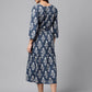 Janasya Women's Navy Blue Cotton Floral Printed Wrap Casual Dress | Swadesiicart