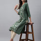Janasya Women's Green Crepe Foil Printed Festive Angrakha Kurta | Swadesiicart