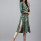 Janasya Women's Green Crepe Foil Printed Festive Angrakha Kurta | Swadesiicart