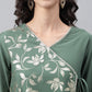 Janasya Women's Green Crepe Foil Printed Festive Angrakha Kurta | Swadesiicart