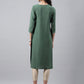 Janasya Women's Green Crepe Foil Printed Festive Angrakha Kurta | Swadesiicart