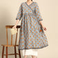 Janasya Women's White Cotton Floral Printed Casual Angrakha Kurta | Swadesiicart