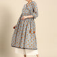 Janasya Women's White Cotton Floral Printed Casual Angrakha Kurta | Swadesiicart