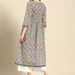 Janasya Women's White Cotton Floral Printed Casual Angrakha Kurta | Swadesiicart