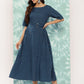 Janasya Women's Navy Blue Cotton Floral Printed A Line Casual Dress | Swadesiicart