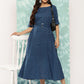 Janasya Women's Navy Blue Cotton Floral Printed A Line Casual Dress | Swadesiicart
