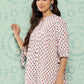 Janasya Women's White Cotton Floral Printed Gathered Casual Dress | Swadesiicart