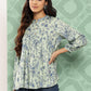 Janasya Women's Light Green Crepe Digital Print Casual Empire Top | Swadesiicart