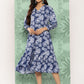 Janasya Women's Blue Crepe Digital Floral Printed A-Line Casual Dress | Swadesiicart