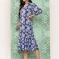 Janasya Women's Blue Crepe Digital Floral Printed A-Line Casual Dress | Swadesiicart