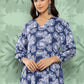Janasya Women's Blue Crepe Digital Floral Printed A-Line Casual Dress | Swadesiicart