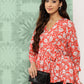 Janasya Women's Orange Crepe Digital Floral Print Casual Peplum Top | Swadesiicart