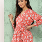 Janasya Women's Orange Crepe Digital Floral Print Casual Peplum Top | Swadesiicart