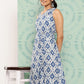 Janasya Women's Grey Crepe Ikat Printed A Line Casual Dress | Swadesiicart