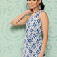 Janasya Women's Grey Crepe Ikat Printed A Line Casual Dress | Swadesiicart