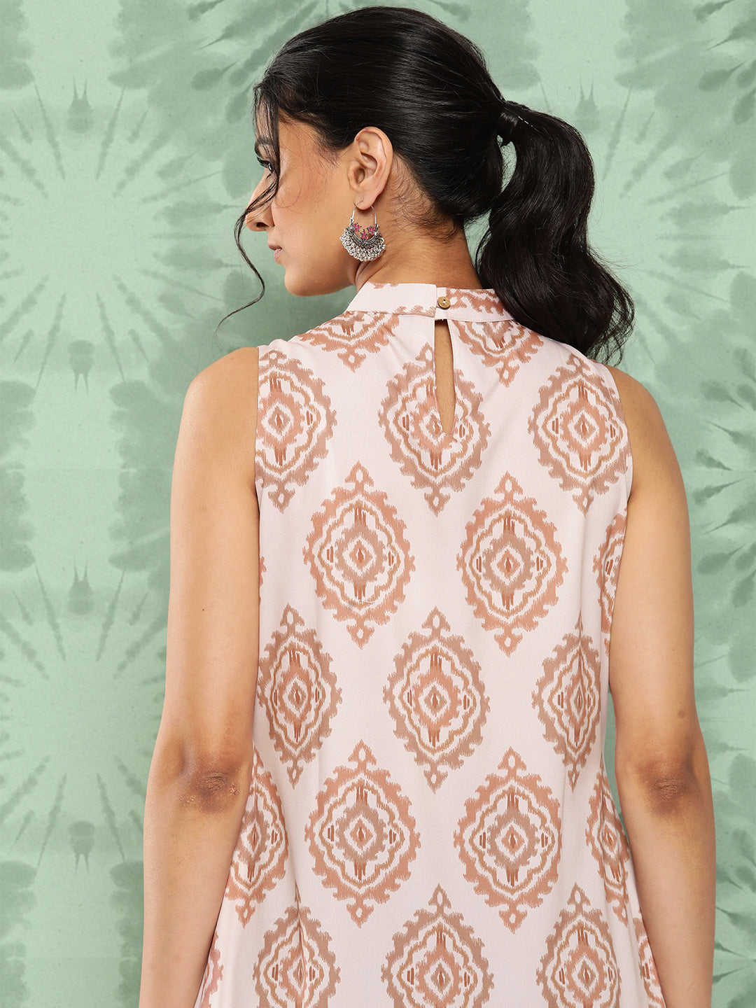 Janasya Women's Light Peach Crepe Digital Printed Casual A-Line Kurta | Swadesiicart