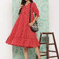 Janasya Women's Red Cotton Ethnic Motifs Printed Flared Casual Dress | Swadesiicart