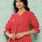 Janasya Women's Red Cotton Ethnic Motifs Printed Flared Casual Dress | Swadesiicart