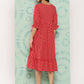 Janasya Women's Red Cotton Ethnic Motifs Printed Flared Casual Dress | Swadesiicart