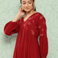 Janasya Women's Maroon Rayon Solid Party Gathered Kurta | Swadesiicart