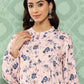 Janasya Women's Light Peach Crepe Digital Printed Casual A-Line Top | Swadesiicart