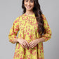 Janasya Women's Yellow Cotton Floral Printed Casual A-Line Top | Swadesiicart
